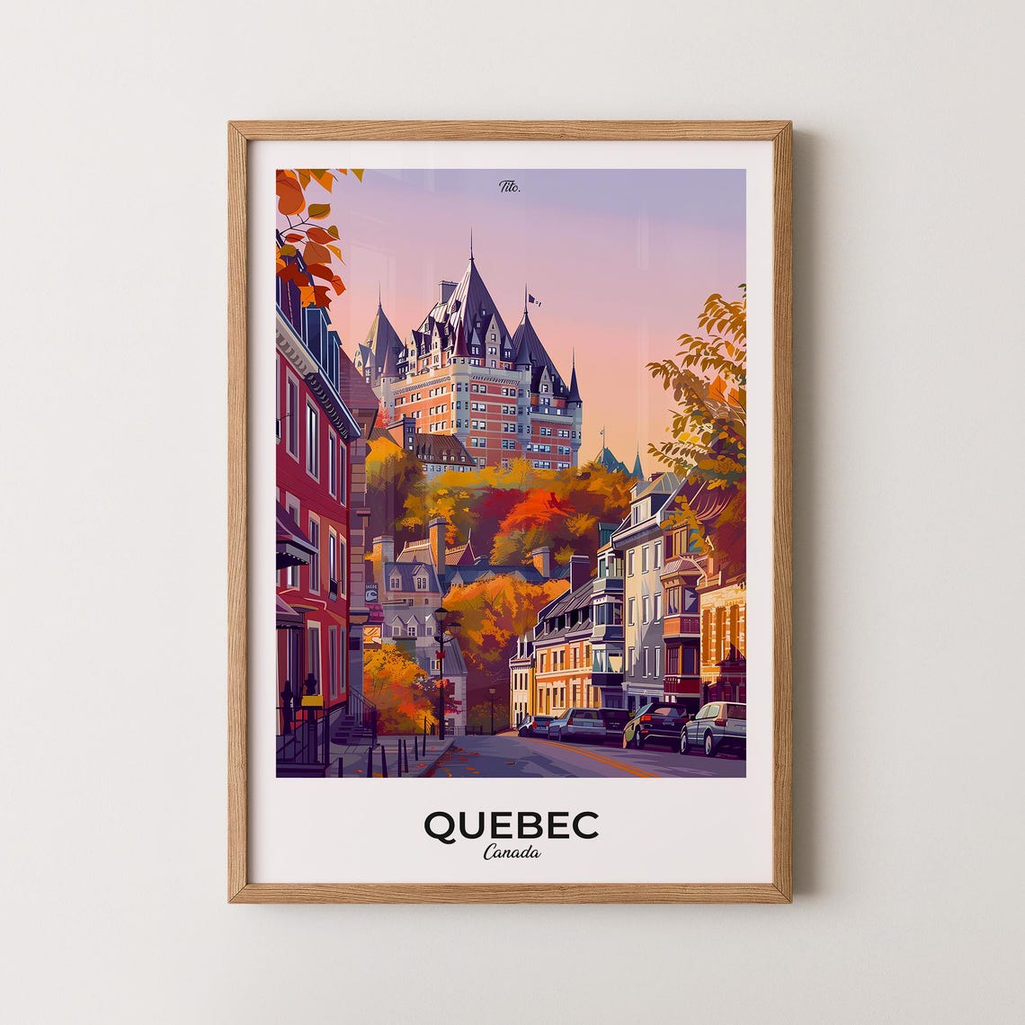 Quebec City Chateau Frontenac Fall Old Town Street Travel Poster