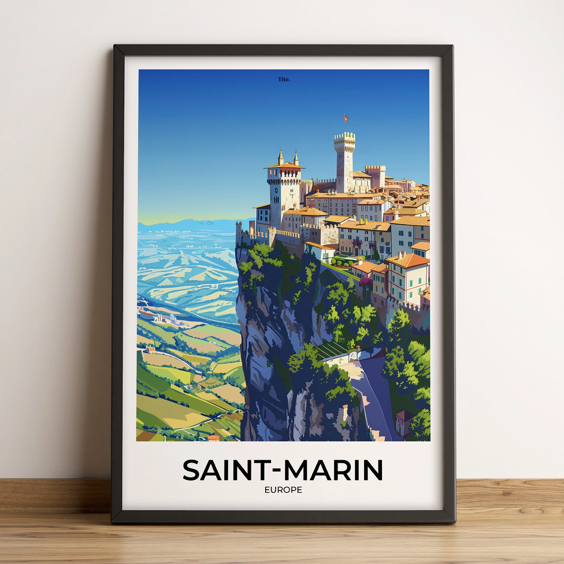 San Marino Cliff Top Citadel Fortress Mountain View Travel Poster