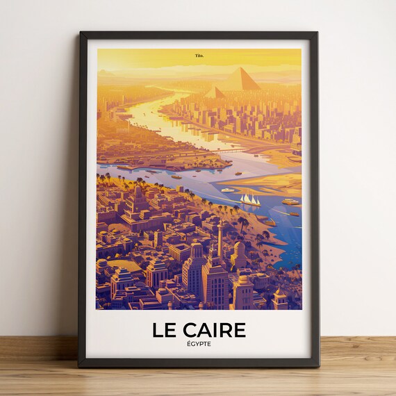 Cairo Egypt Nile River City Sunset Skyline Felucca Travel Poster