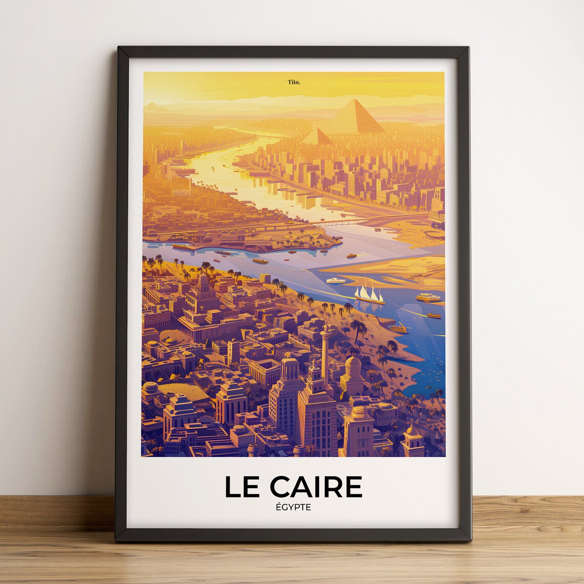 Cairo Egypt Nile River City Sunset Skyline Felucca Travel Poster