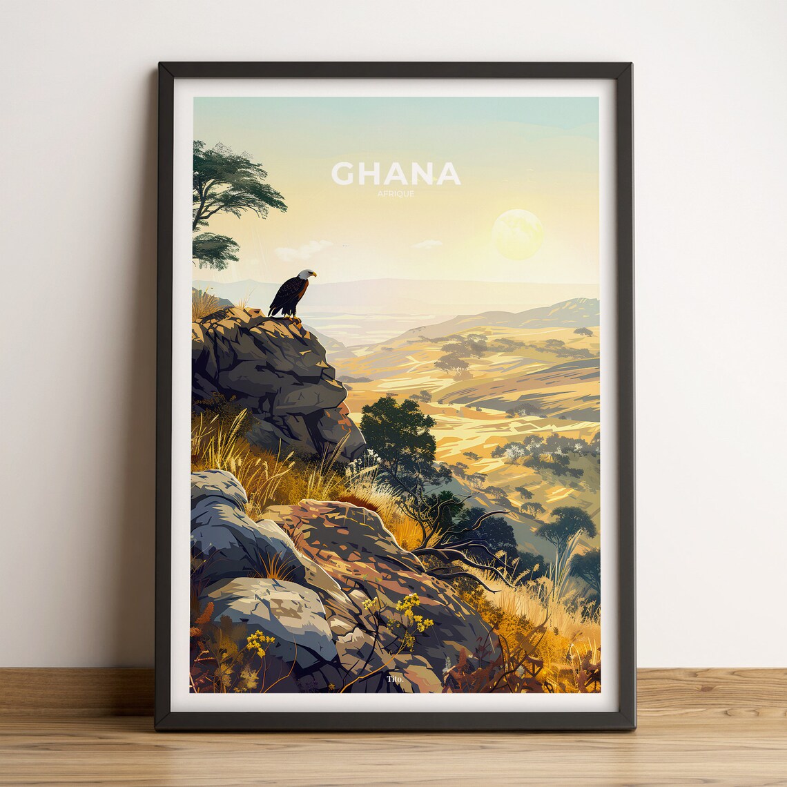Ghana Africa Raptor Rocky Overlook Valley Vintage Travel Poster