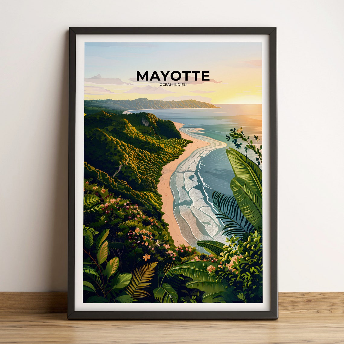 Mayotte Indian Ocean Tropical Beach Sunset Coast Travel Poster