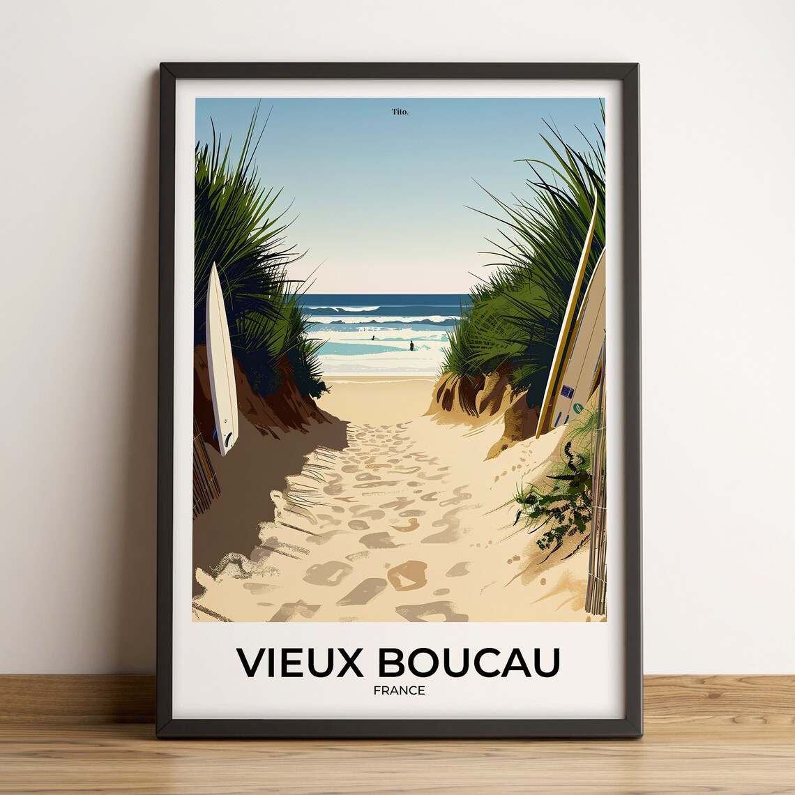 Vieux Boucau France Surf Beach Path Dune Vintage Travel Poster