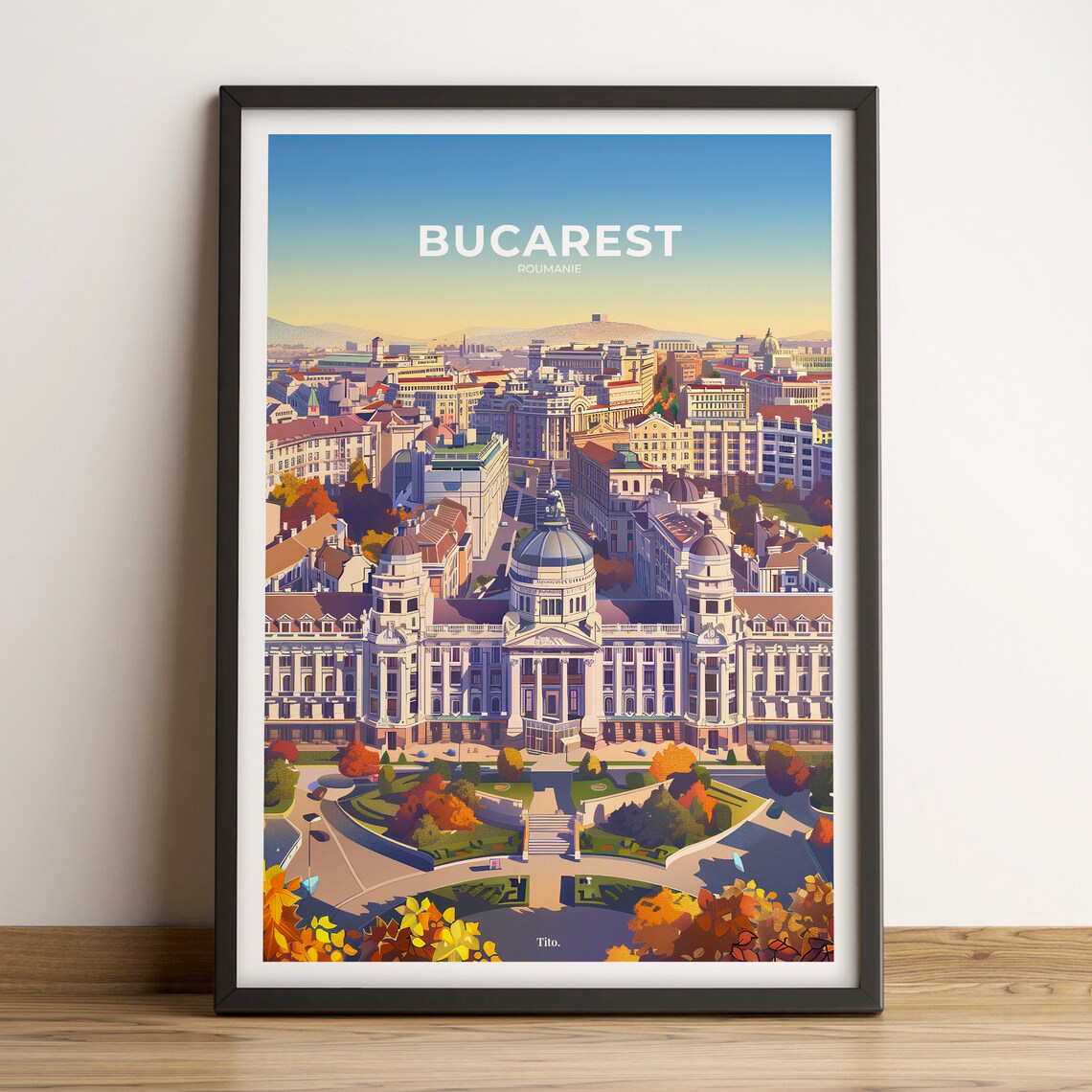 Bucharest Romania Historic Palace Dome Golden Hour Travel Poster