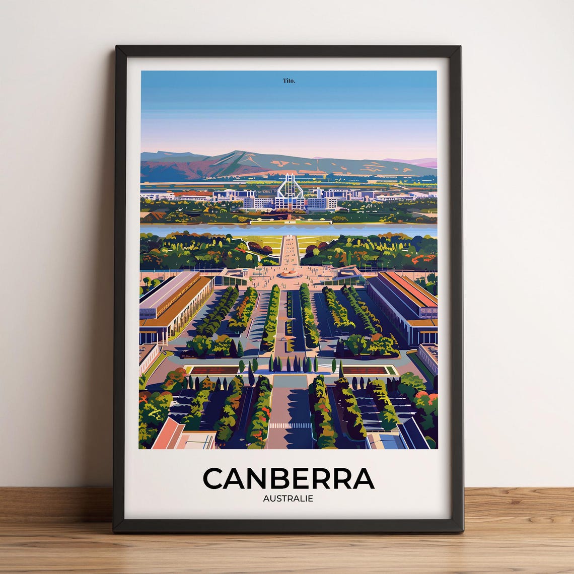 Canberra Parliament House Australia Retro Capital Travel Poster