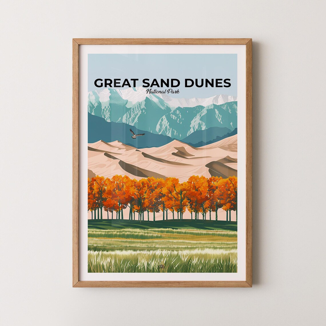 Great Sand Dunes National Park Autumn Aspens Travel Poster Art