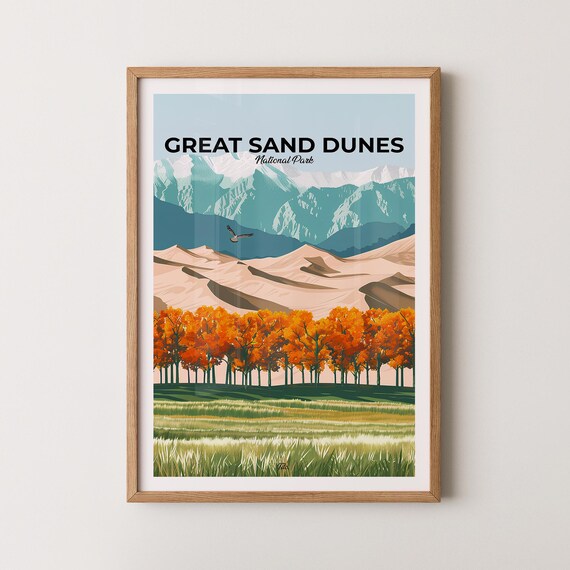 Great Sand Dunes National Park Autumn Aspens Travel Poster Art