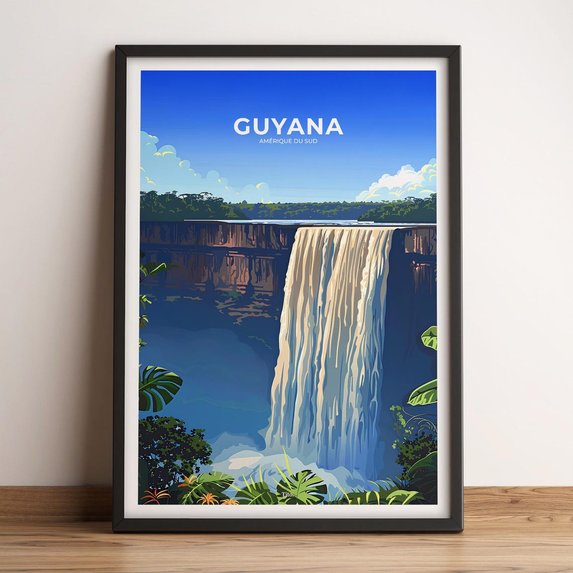 Guyana South America Rainforest Waterfall Full Bleed Travel Poster