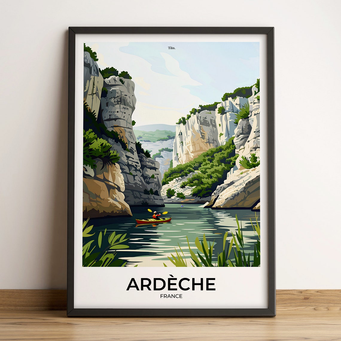 Ardeche France Kayak River Gorge Cliffs Vintage Travel Poster