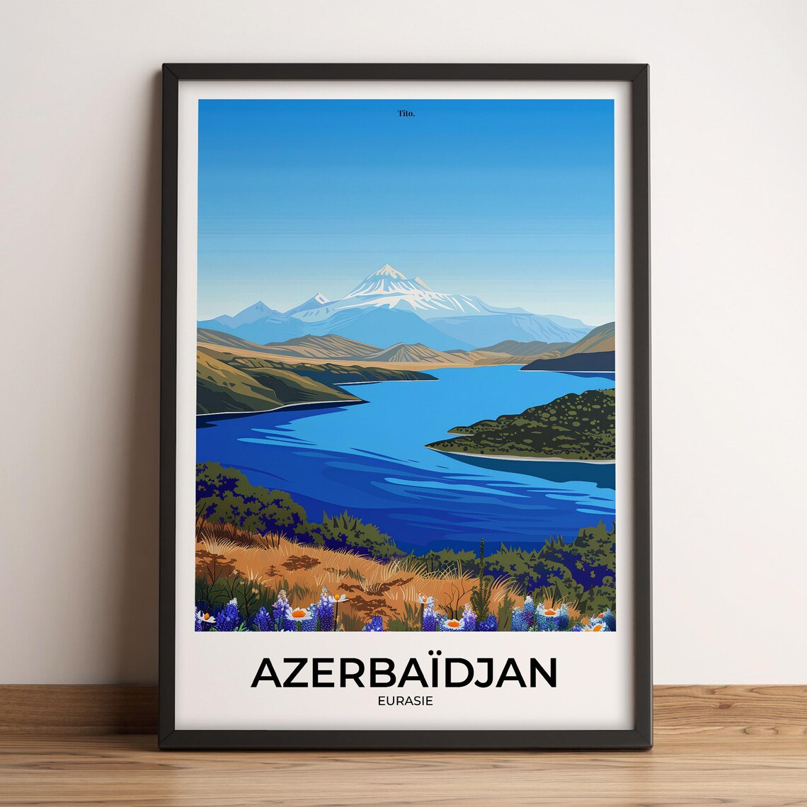 Azerbaijan Snowy Mountain Lake Landscape Scenic Travel Poster