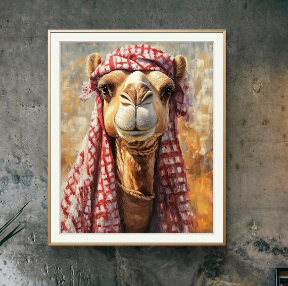 Arabian Camel Portrait, Traditional Keffiyeh Art Print
