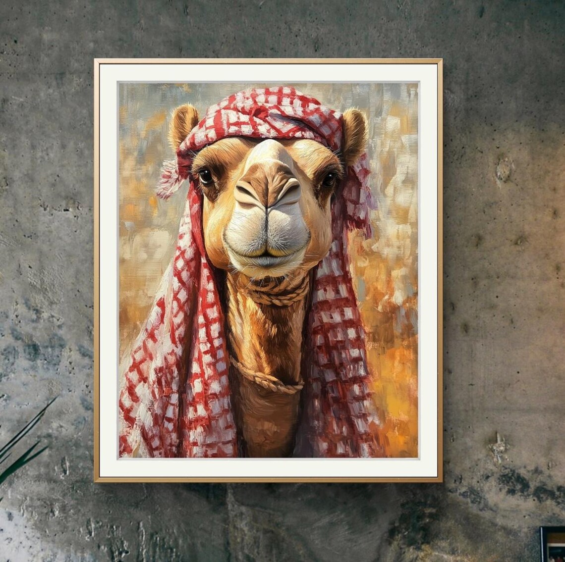Arabian Camel Portrait, Traditional Keffiyeh Art Print