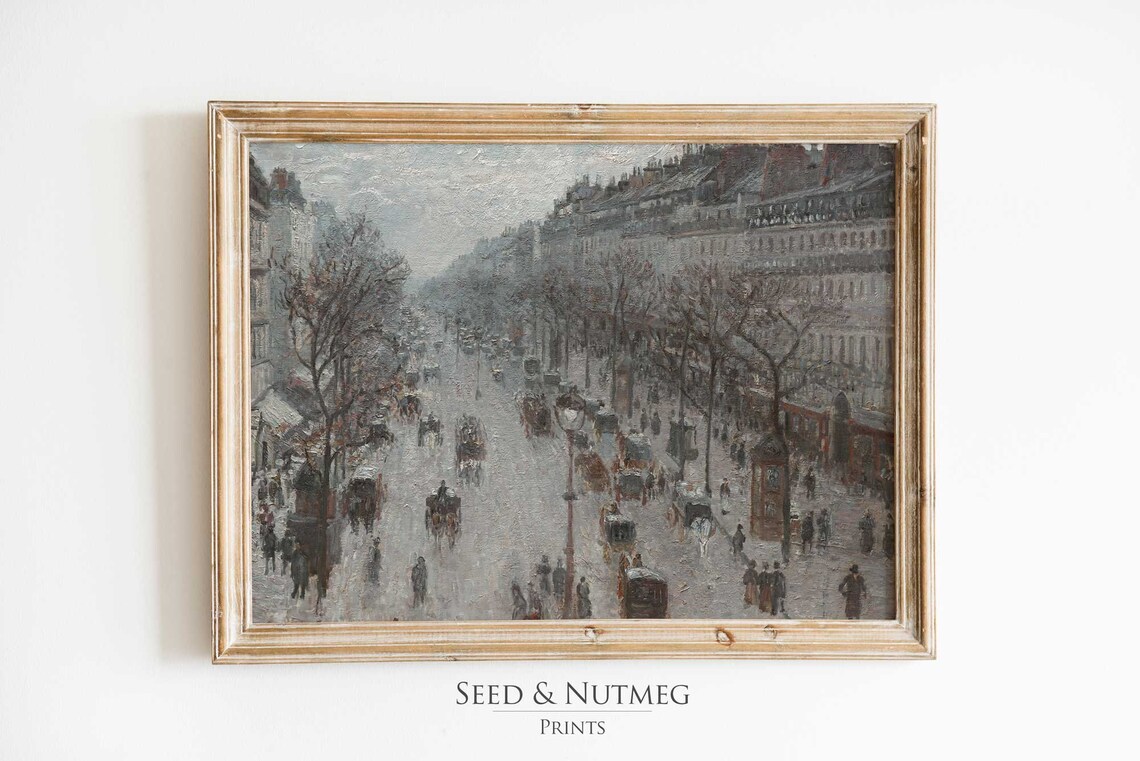 Winter Boulevard with Carriages Vintage European City Street Poster