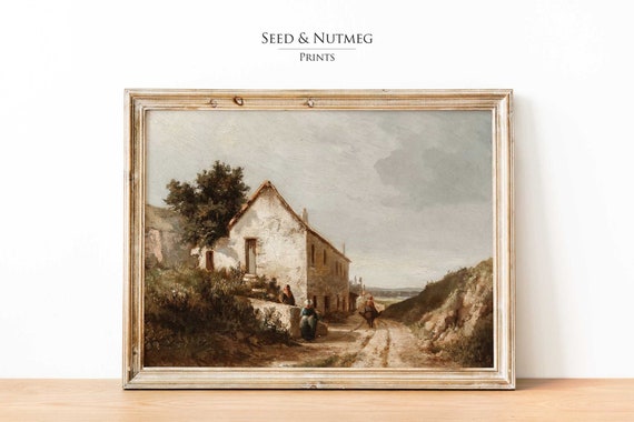 Vintage Rural Landscape Wall Art Painting Print Muted Neutral Wall Art Oil Painting Wall Decor 260