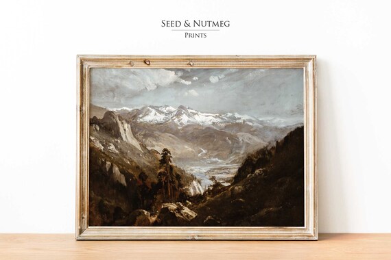 Mountain Top View Landscape Painting Wall Art Vintage Print Wall Art Oil Painting Wall Decor 127