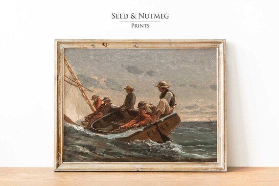 Five Boys Sailing the Little Boat Flirt Vintage Nautical Poster