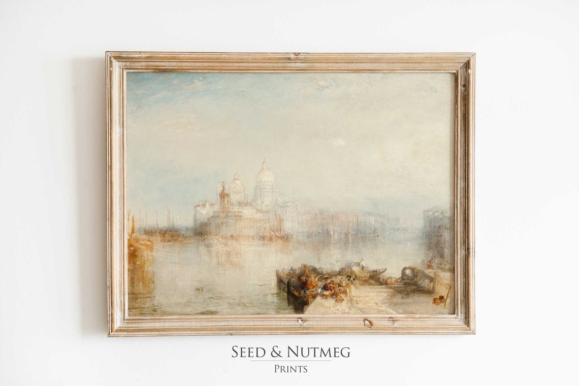 Venice Harbor Domed Church Misty Golden Vintage Lagoon Poster