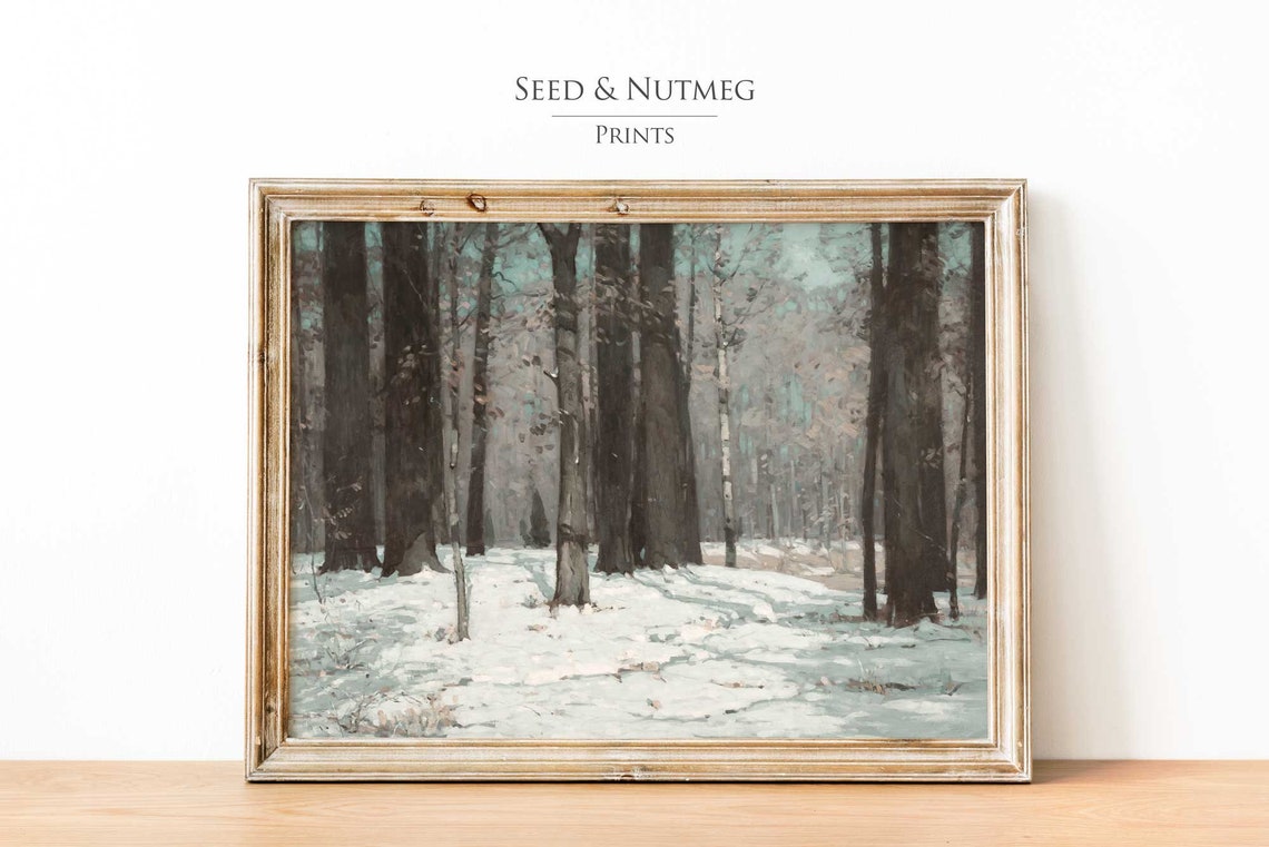 Tranquil Snowy Winter Forest Of Tall Trees Vintage Painting Poster