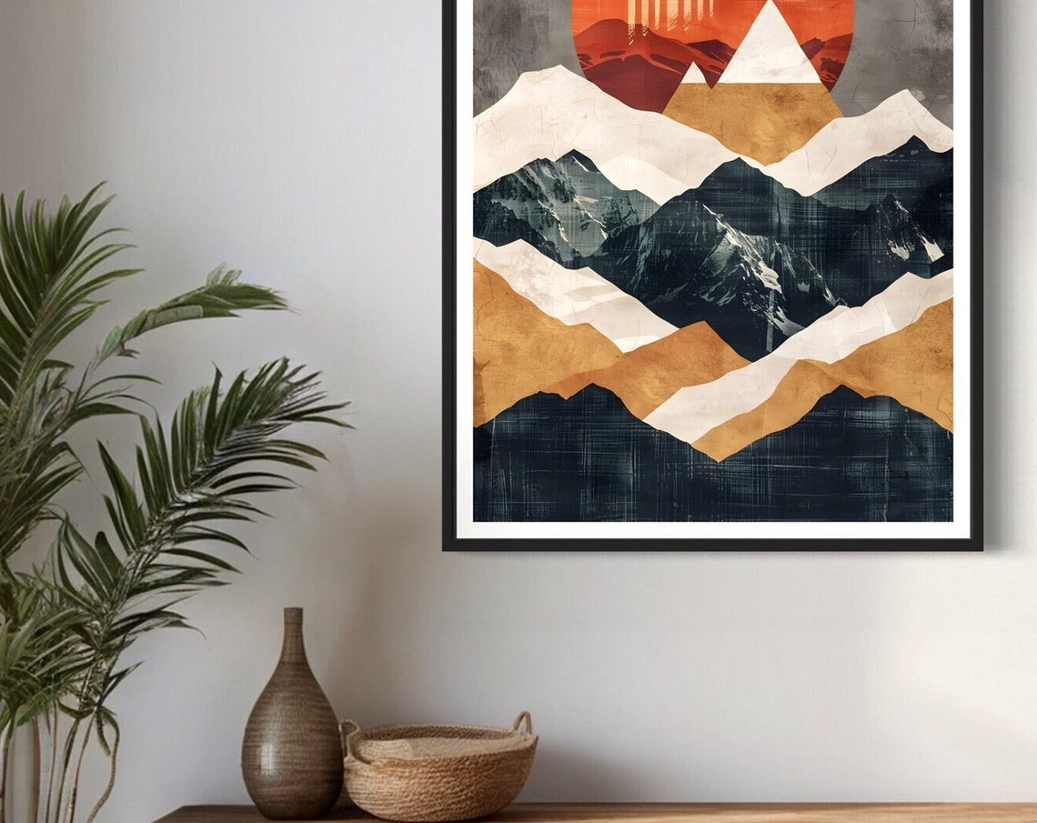 Geometric Layered Mountain Peaks Rising Sun Boho Modern Art Print - Image 4