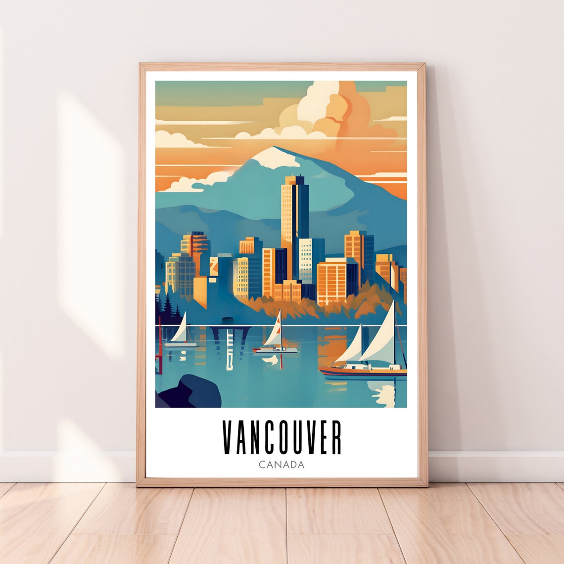 Vancouver Canada Skyline Sailboat Harbor Snow Mountain Travel Poster - Image 2