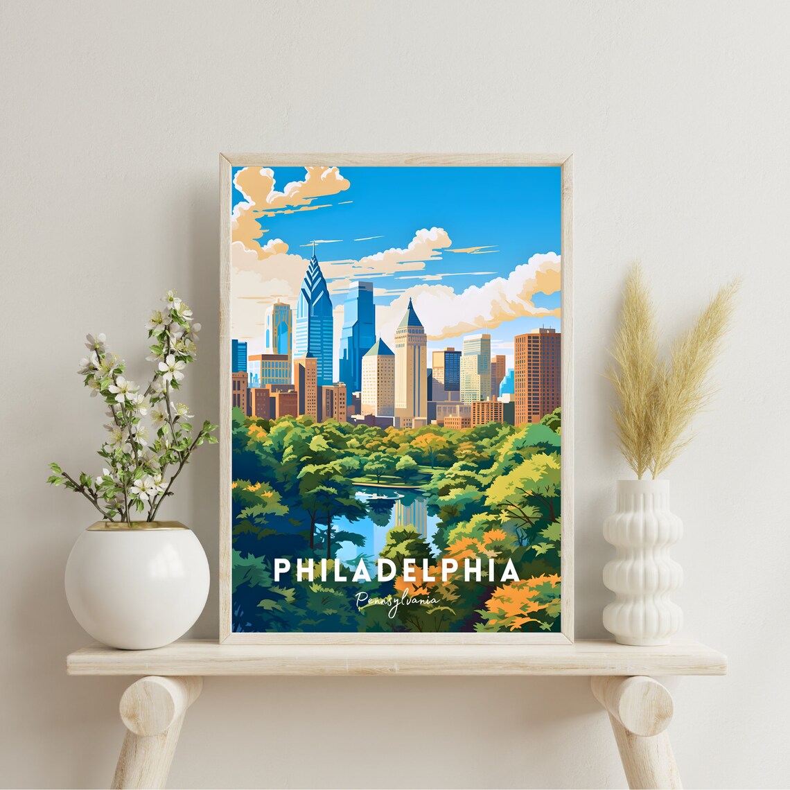 Philadelphia Pennsylvania Skyline Park Cityscape Travel Poster - Image 2
