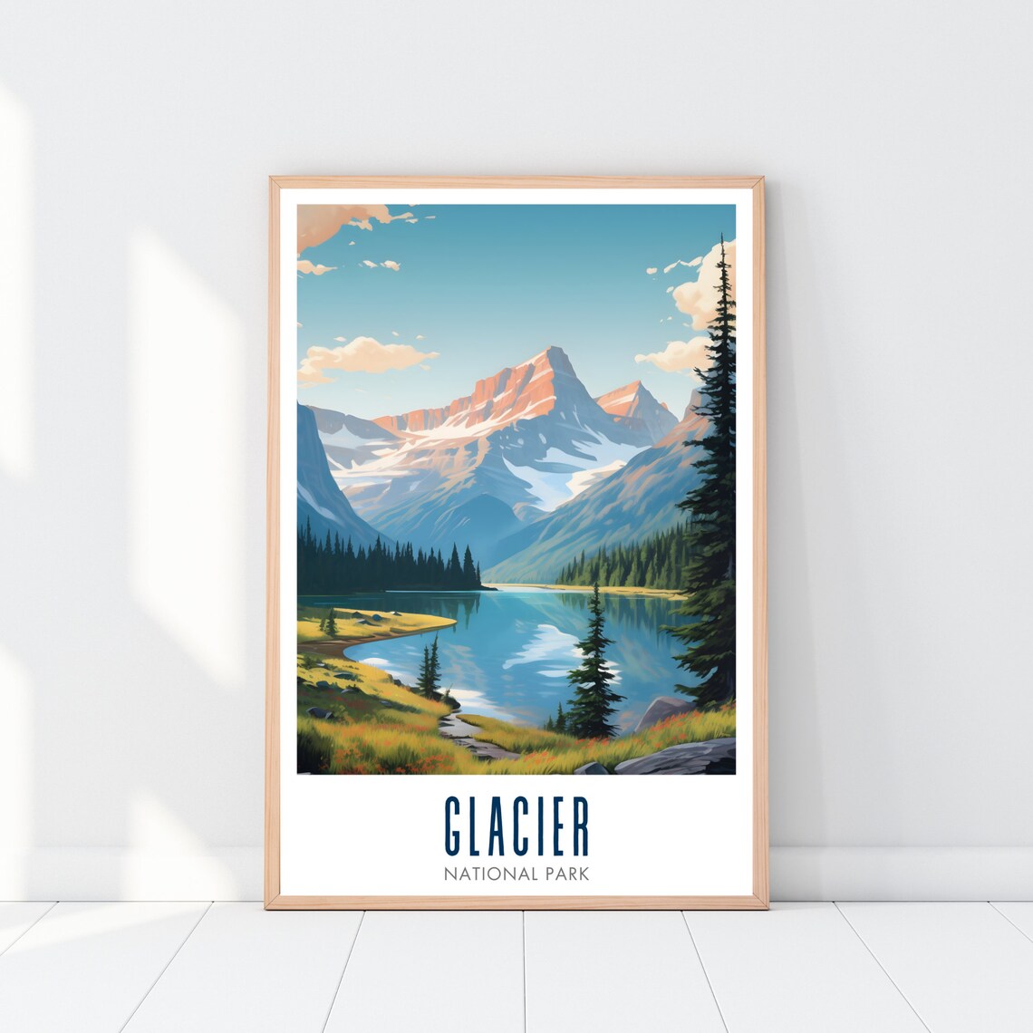 Glacier National Park Alpine Lake Golden Light Scenic Art Print - Image 2