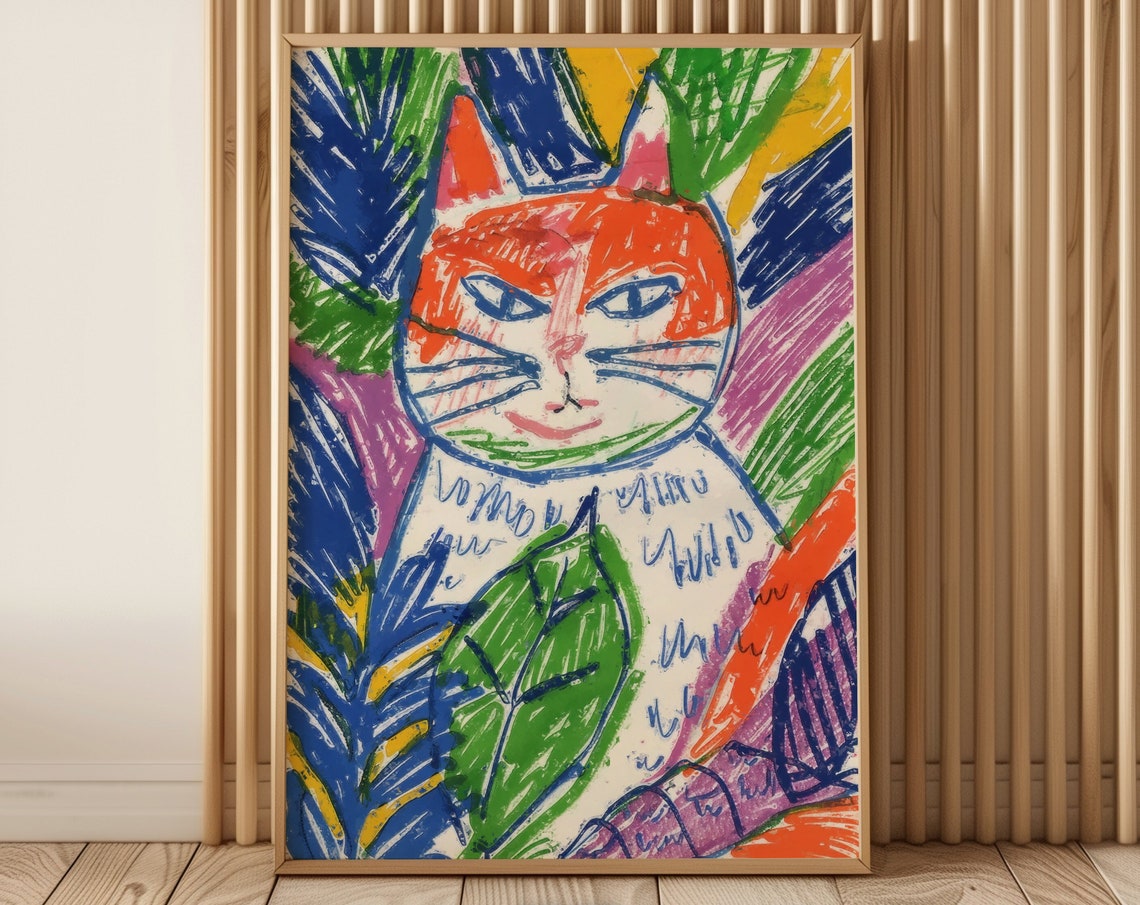Vibrant Abstract Cat Art Print Colorful Modern Wall Decor Unique Cat Illustration For Cat Moms Bold And Playful Animal Art Poster