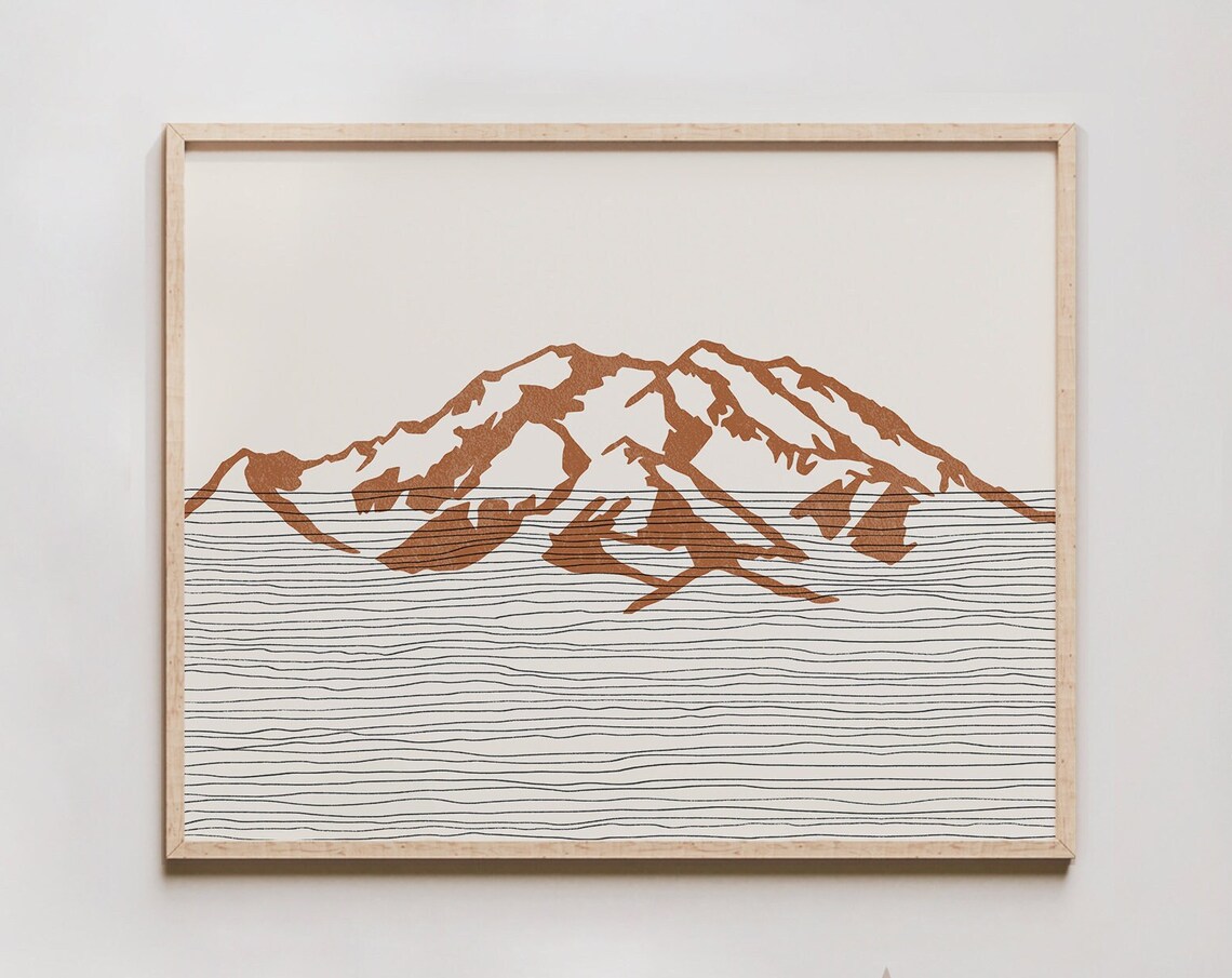 Denali Mountain Minimalist Terracotta Outline With Cream Wall Art