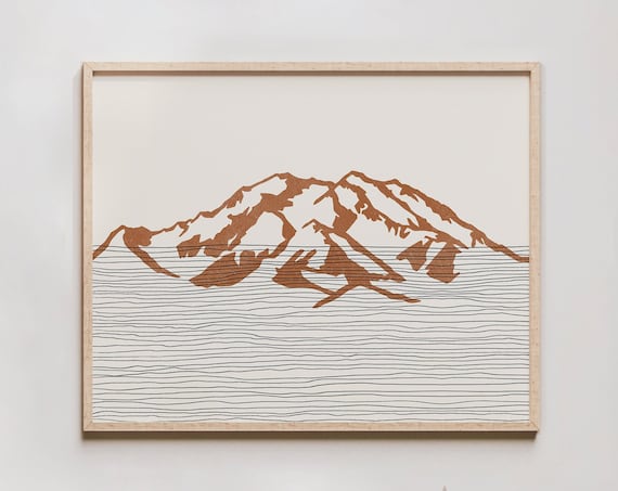 Denali Mountain Minimalist Terracotta Outline With Cream Wall Art