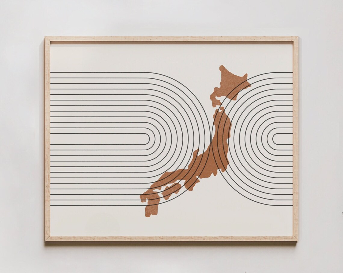 Japan Map Print, Mid Century Modern Travel Poster
