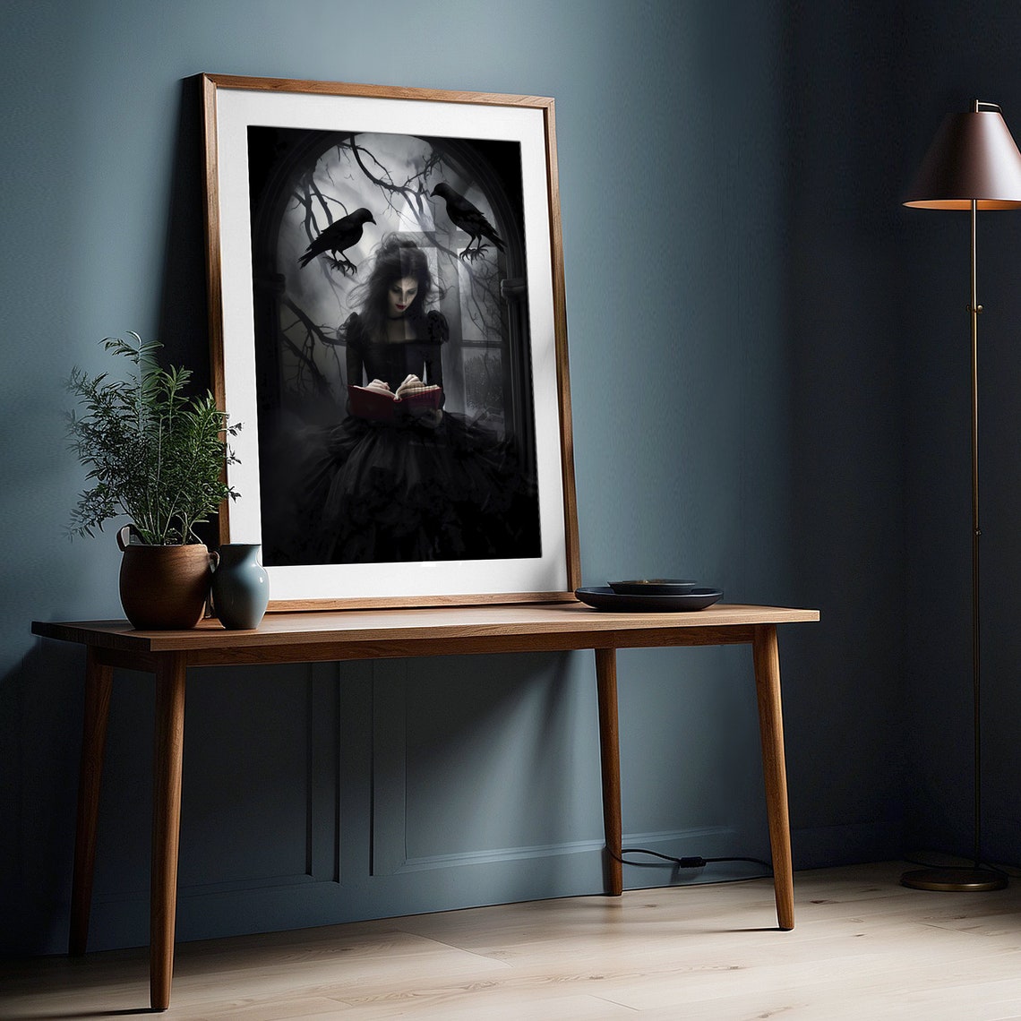 Gothic Woman Reading Book Crows Victorian Dark Romance Print - Image 3