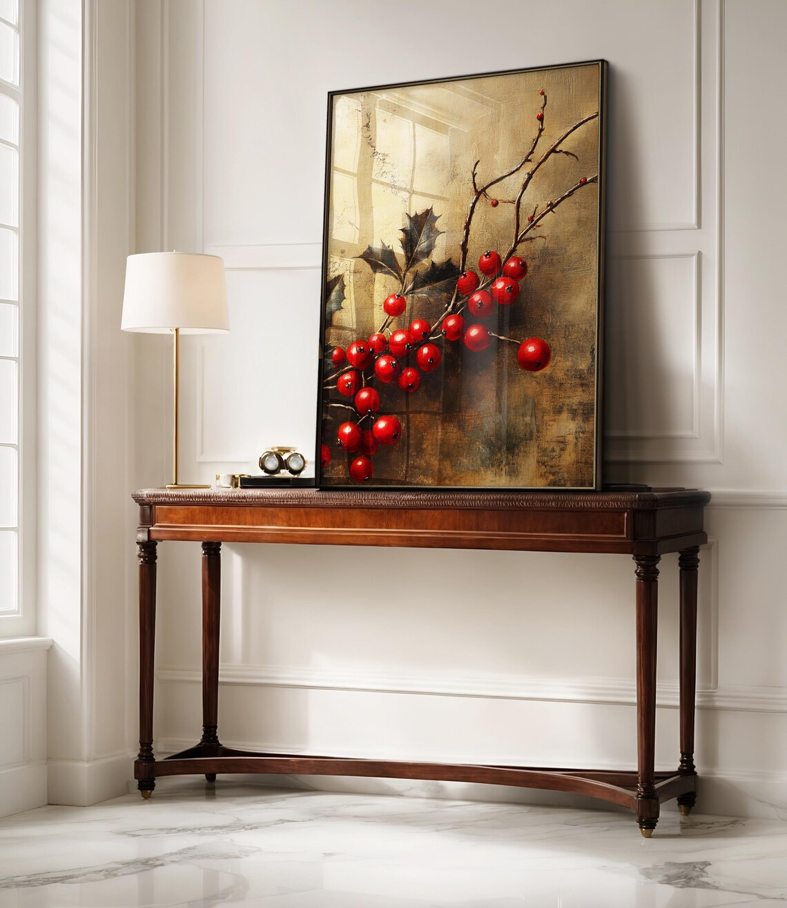 Moody Vintage Red Christmas Berry Print Winter Decor Dark Cottagecore Wall Art Rustic Christmas - Image 3