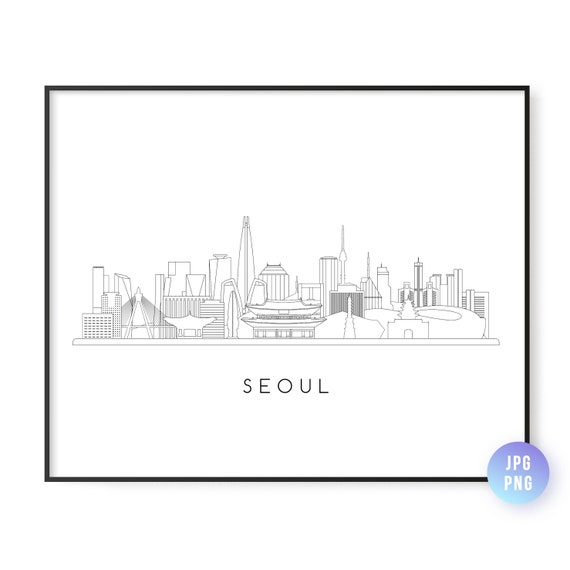 Seoul Skyline Print City South Korea Line Art Instant Wall Jpg Png