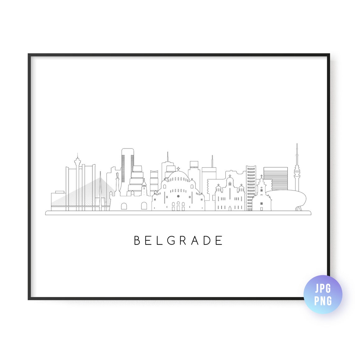Belgrade Skyline Print City Line Art Instant Wall Jpg Png