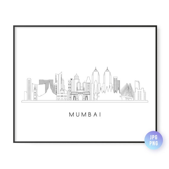 Mumbai Skyline Print City Line Art Instant Wall Jpg Png