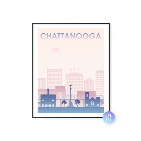 Chattanooga Tn City Skyline Wall Art Pastel Colors Landscape With Sun Summer Instant Downloadjpgpng