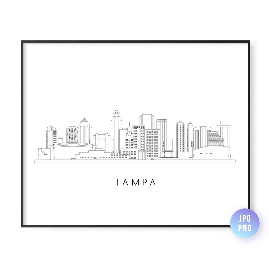 Tampa Florida Skyline Minimalist Line Art Modern Cityscape Poster