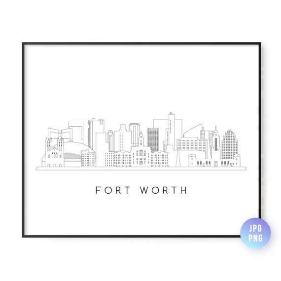 Fort Worth Skyline Print City Line Art Instant Wall Artjpgpng