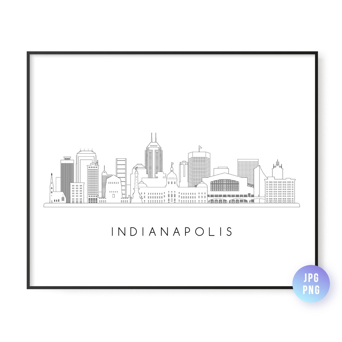 Indianapolis Skyline Print City Line Art Instant Wall Jpg Png