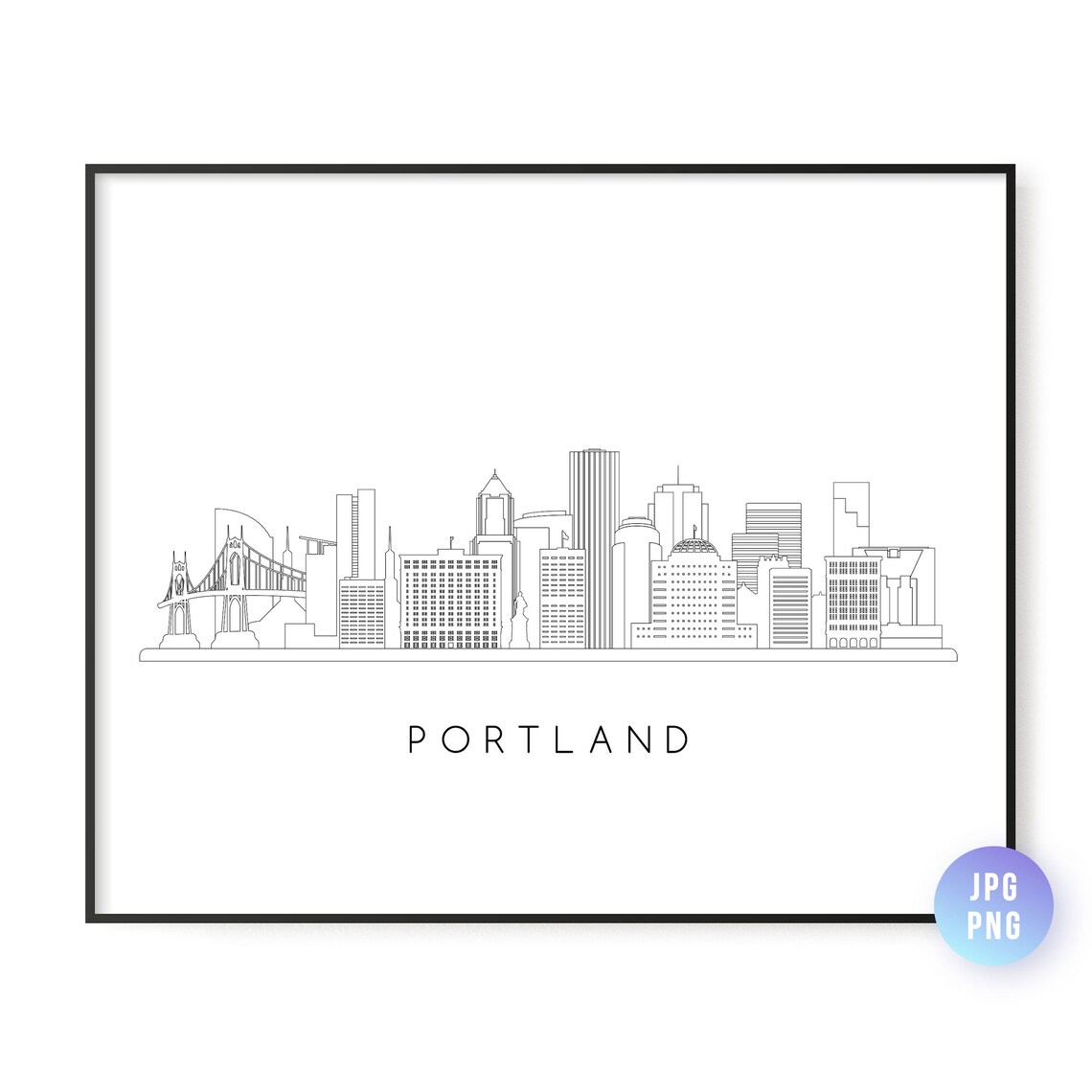 Portland Skyline Line Art Art Print, Oregon City