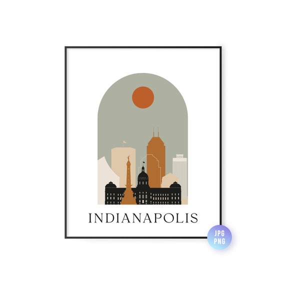 Indianapolis Skyline Bohemian Print Indiana Boho Sun City Arc Mid Century Modern Decor Home Instant Jpgpng
