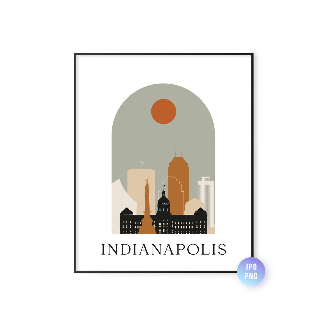 Indianapolis Arch Boho Skyline Sunset Warm Earth Tone Travel Poster