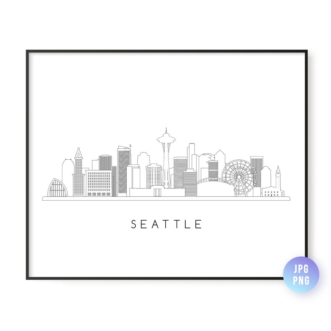 Seattle Space Needle Skyline Black Line Art Minimalist City Poster