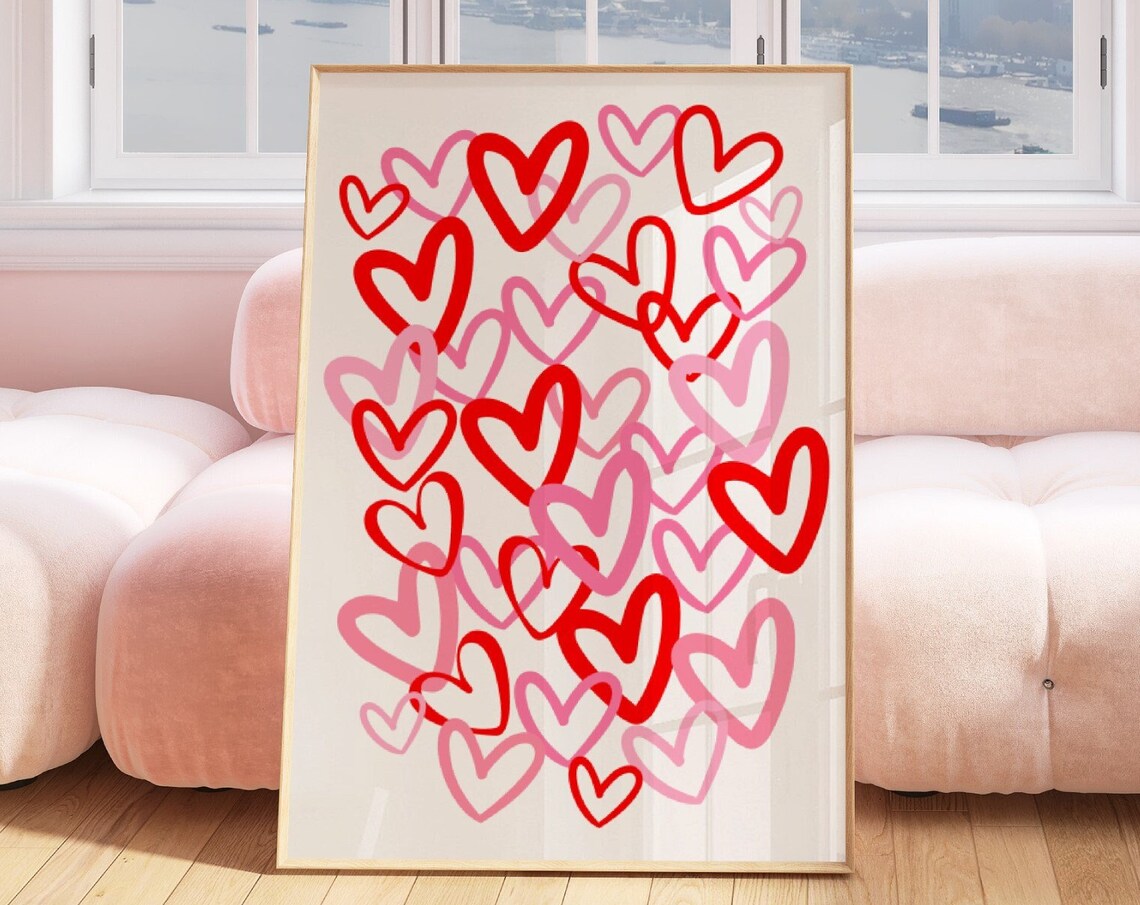 Hearts Pink Red Preppy Love Wall Art Print - Image 4