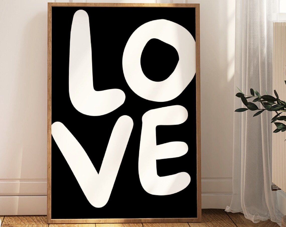 Love Bold White Bubble Letter Black Modern Minimalist Type Poster