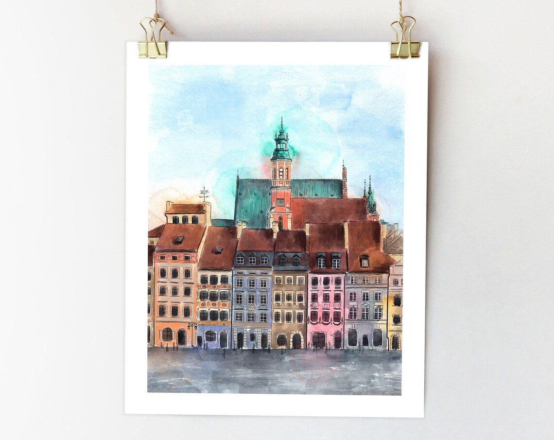 Warsaw Poland Art Print, Old Town Watercolor Sketch