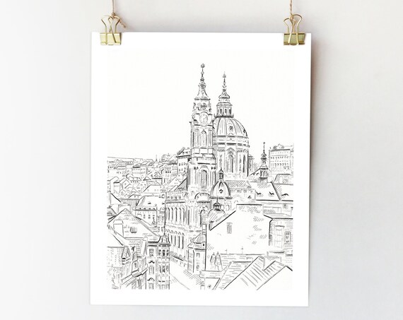 Prague Ink Drawing Art Print, Czech Republic