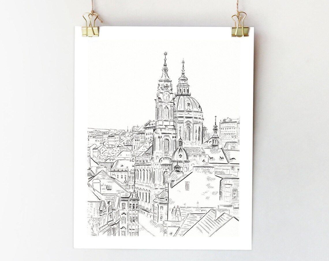 Prague Ink Drawing Art Print, Czech Republic