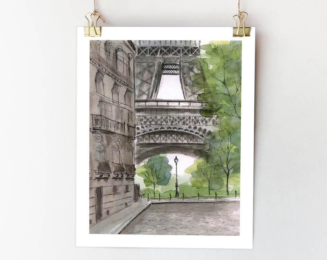 Eiffel Tower Watercolor Print, Paris Travel Art