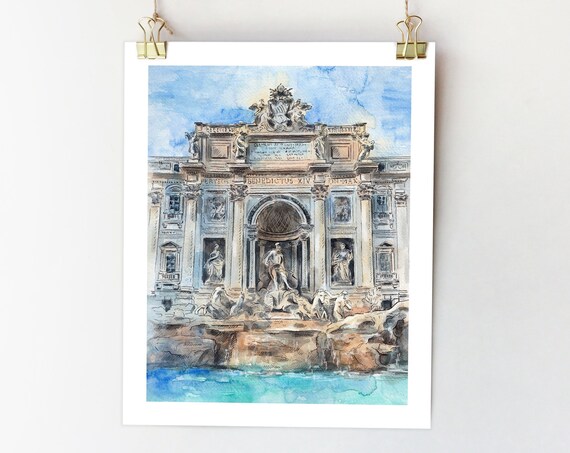 Trevi Fountain Rome Art Print, Italy Travel Sketch